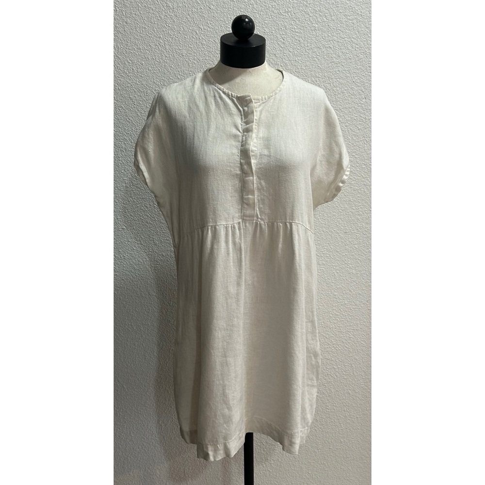 Trois The Label Women’s White Linen Tunic Mini Dress Size 3 Bohemian Beach
